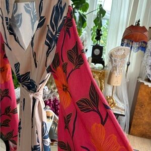 Pink Sleeve Floral Kimono Robe – 100% Heavy Cotton, One Size Fits All